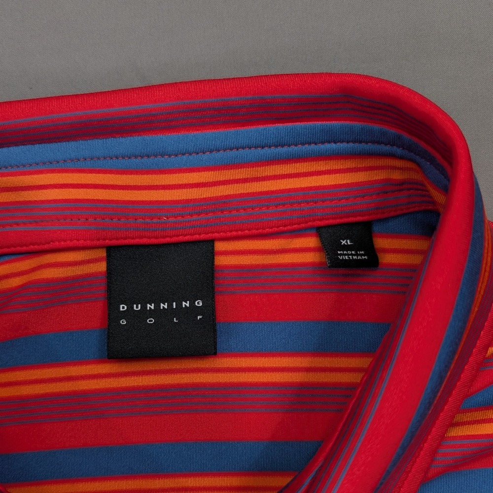 Dunning Golf Striped Performance Polo XL Bright Red Blue Stretch - Picture 2 of 10